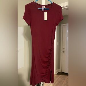 Red Asymmetrical Ruched Knee-Length Dress